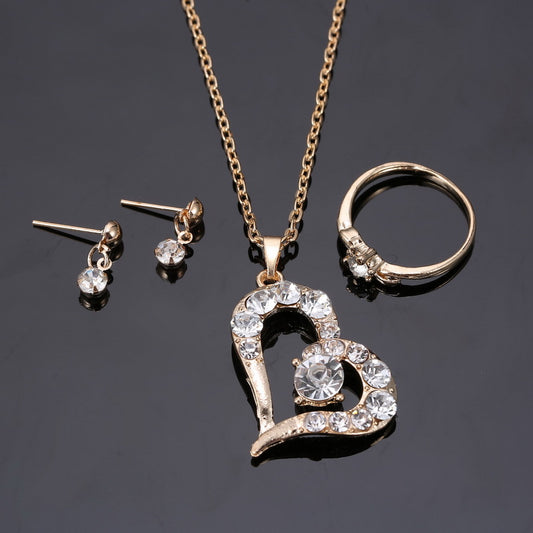 Optimize product title: Elegant Heart Pendant Jewelry Set with Genuine Rhinestone Embellishments